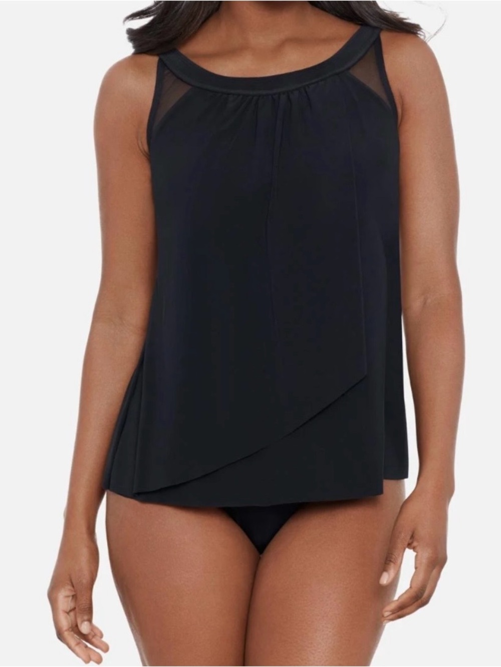 Women’s Black Swim Tankini Top and bottoms with Sheer Yoke